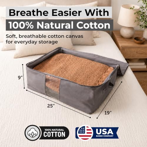 Soft Canvas Storage Bags with Zipper. Thick Breathable, 1pc King/Queen Comforter Organizer. Four Carrying Handles and Window. Large 25x19x9in Bag for Sheets Blankets Bedding Pillows, Clothes (Grey) - Image 2