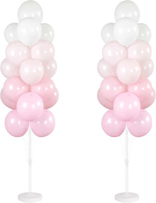 Balloon Column Kit Set of 2 With Baby Pink Chrome Balloons Included - with Base,Pole,Balloon Tower Backdrop Decoration for Wedding,Baby Shower, Birthday,Princess Party, or Bachelorette