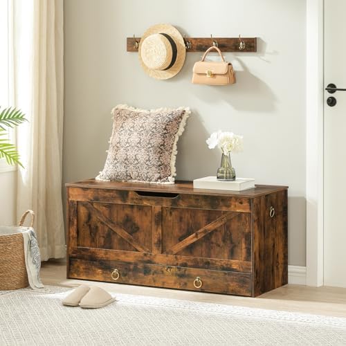 HOOBRO Storage Chest, 43.3" Toy Chest with Drawer, Wooden Storage Bench, Sturdy Entryway Bench Supports 330 lb, Shoe Bench, Safety Hinge, U-Shaped Opening, Easy Assembly, Rustic Brown FG711CW01G2 - Image 5