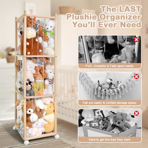 Stuffed Animal Storage, Wood Stuffed Animal Zoo Storage with Brake Wheels, Space Save Toy Organizer, Large Capacity Stuffed Animal Holder, Perfect for Nursery Playroom Kidroom Bedroom - Image 4