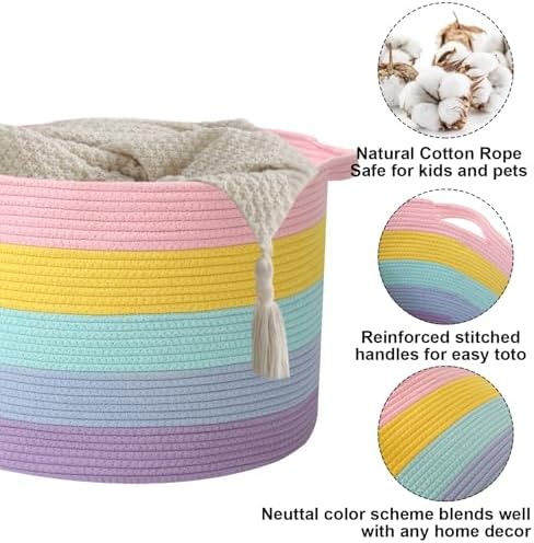 115L Large Blanket Basket,Rope Woven Laundry Basket-Colorful - Image 3