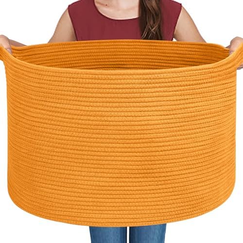 MEGASKET Extra Large Orange Basket, 22" X 22" X 14" Woven Cotton Rope Bins for Blankets, Baby Nursery Wicker Laundry Towel Basket, Kids Dog Toy Storage Box, Big Orange Living Room Decor Organizer by MEGASKET