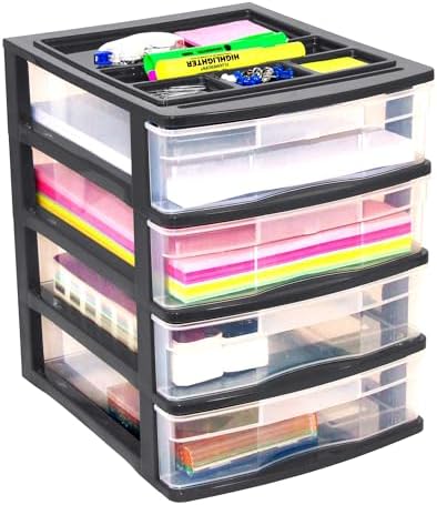 Gracious Living 4-Drawer Desktop Organizer with Tray Top, Black, 3-Pack - Image 6