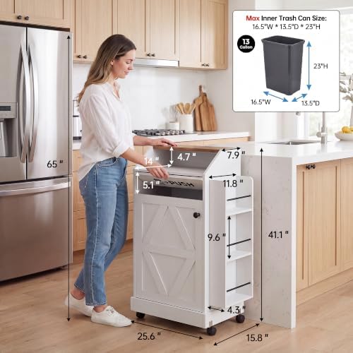 YESHOMY 13 Gallon Kitchen Trash Can Cabinet with Push Door (White) - Image 2