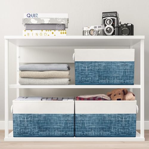 Fab totes Storage Bins 6-Pack, Foldable Storage Baskets for Organizing Toys, Books, Shelves, Closet, Large Storage Box with Rope Handles, Sturdy Organizer Bins, White & Blue - Image 5