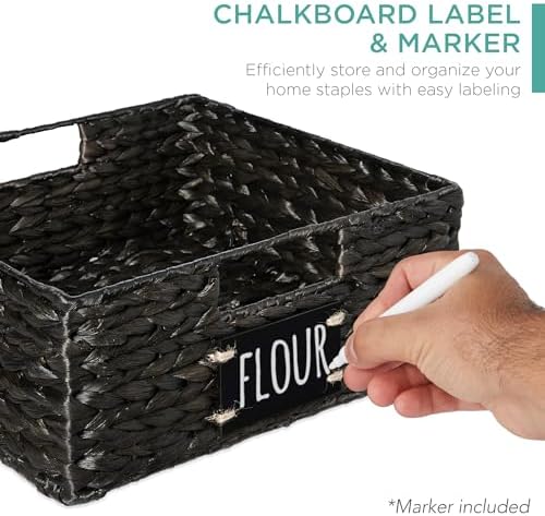 Best Choice Products Set of 4 13x12in Water Hyacinth Pantry Baskets, Woven Organizers w/Chalkboard Label, Chalk Marker - Black - Image 2