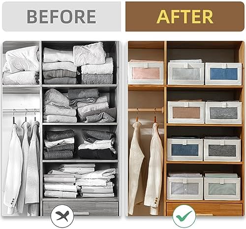Pradnel Linen Closet Organizers And Storage, 4 Pack Storage Bins Baskets for Organization Foldable Organizer with Clear Window Organizing Clothing, Jeans, Shelves - Image 3