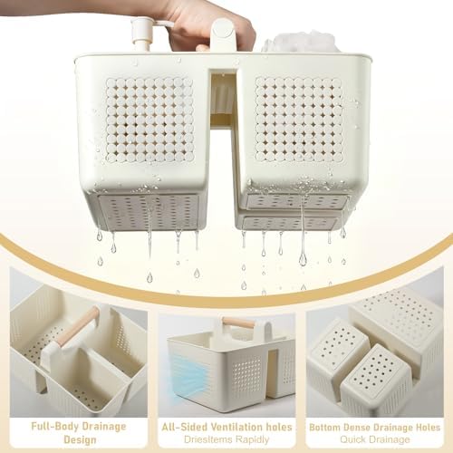 Portable Shower Caddy Basket Plastic Caddy Organizer with Handle Beige - Image 4