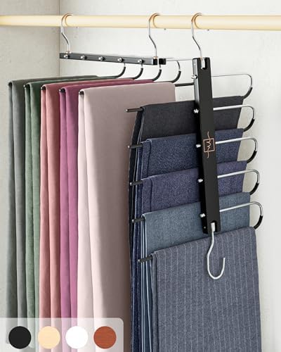 MORALVE Pants Hangers Space Saving - 2 Pack European Beechwood Scarf and Jean Hangers - Closet Organizer and Space Saver Pant Rack, Leggings Hanger, and Scarf Holder with 360° Swivel Hook by MORALVE