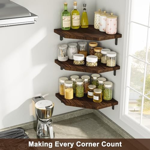 Alsonerbay Pine Wood Corner Shelves with Cord Hole 3-Pack, Carbonized Black - Image 5