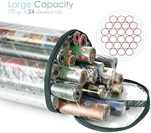 Hearth & Harbor Wrapping Paper Storage Container - Clear Wrapping Paper Holder Fits Up To 14 Rolls of 40" - Tear Proof Gift Wrapping Organizer Storage - Premium Christmas Storage Bag For Easy Carrying - Image 3