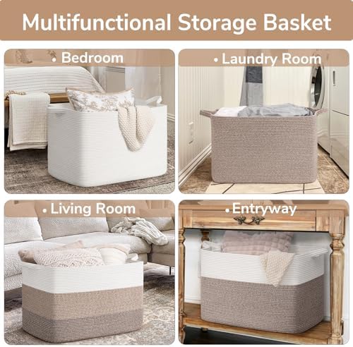 Goodpick 105L Extra Large Woven Rope Blanket Basket, Rectangle, White - Image 4