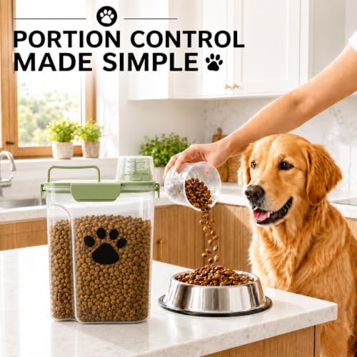 5-7Lbs Dog Cat Food Storage Container with cleaning brush, Measuring Cup,4 Snap Seals, Portable Pet Food Containers with Upgraded Large Nozzle for Dogs,Cats,Birds,Small Animals(Large-Green) - Image 2