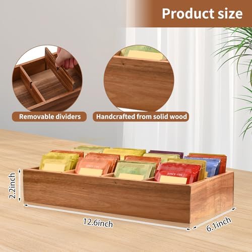 Acacia Wood Tea Bag Organizer with 8 Slots – Tea Bag Holder and Tea Organizer, Sugar Packet Storage for Countertops, Set Of Two - Image 2