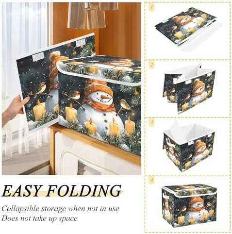 Watercolor Snowman Storage Bins with Lids and Carrying Handle,Foldable Storage Boxes Organizer Containers Baskets Cube with Cover for Home Bedroom Closet Office Nursery - Image 4