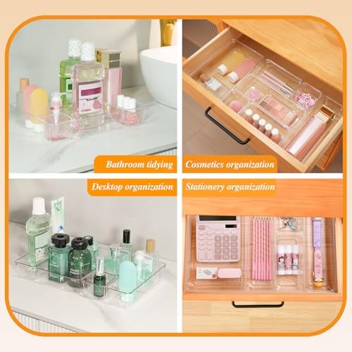 Clear Acrylic Drawer Organizers Set Storage for Makeup, Office Desk Small Vanity Trays for Drawer Bathroom Plastic Make up Organizers 25 Pcs - Image 4