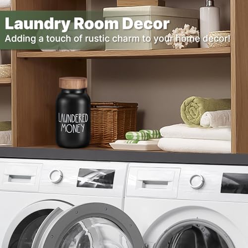 Laundry Room Decor Organization, Mason Jar Coin Bank with Wood Lid - Image 5