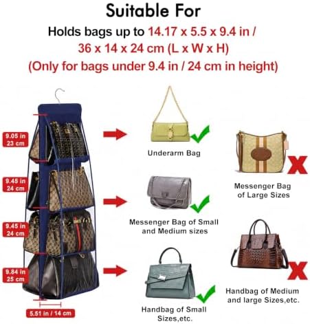Lirex Handbag Hanging Purse Organizer for Closet, 8 Pocket Handbag Storage Organizer Hanger Oxford Cloth Closet Organizer for Family Closet Bedroom, Foldable and Universal Fit, Navy Blue - Image 3