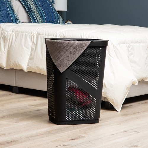 Mind Reader Slim Laundry Hamper with Lid, 60L Ventilated Clothes Baskets, Tapered Design for Bathrooms, Closets, Plastic, Set of 2, Black - Image 2