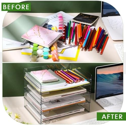 DoubleFill 4 Pcs Stackable Letter Tray Plastic Paper Tray, Clear - Image 4