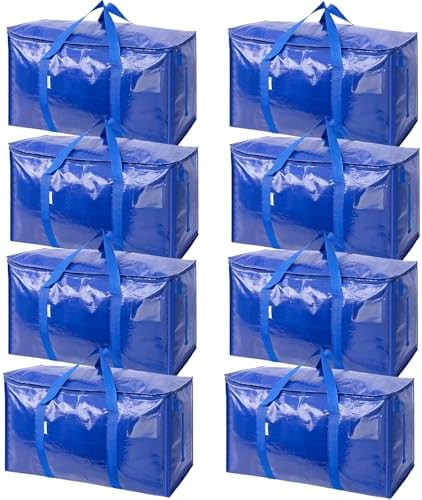 TICONN 8 Pack Extra Large Moving Bags with Zippers & Carrying Handles, Heavy-Duty Storage Tote Moving Boxes for Space Saving (8 PK, 18 Gallon) by TICONN