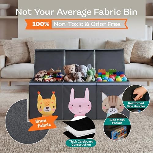 SoftOwl Extra Large Toy Storage Organizer with Lid - Sturdy, Collapsible Toy Chest Storage Box with Cute Design - Toys Bin with Dividers for Kids, Boys, Girls, Nursery, Bedroom, Play room 37"x16"x14" - Image 4