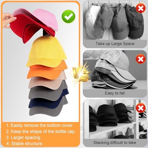 4 Pack Hat Organizer for Baseball Caps, Wall-Mount Hat Rack for Closet Door - Image 5