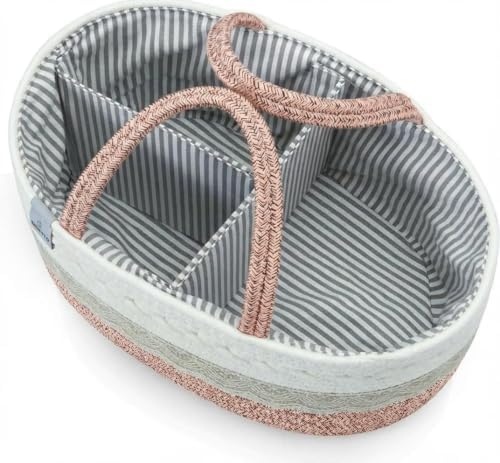 Baby Diaper Caddy Organizer,Woven Rope Nursery Storage Bin,Newborn Gift Basket,Extra-Large Cotton Basket with Removable Compartments,Portable (Mixed Brown, Extra Large) - Image 3