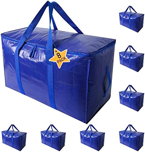 Extra Large Moving Bags Heavy Duty Totes for Storage Packing, Space Saving, Traveling, with Zippers & Strong Carrying Handles (Set of 8) by RUMENG