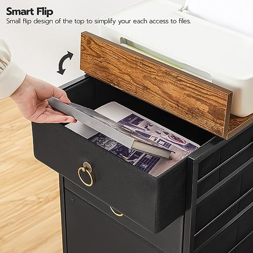 HOOBRO 3-Drawer Mobile File Cabinet, Vertical Filing Cabinet, Under Desk Storage Drawers for Home Office, Rolling Printer Stand, A4/Letter-Sized, Nonwovens Drawer, Rustic Brown and Black BFK30WJ01 - Image 6