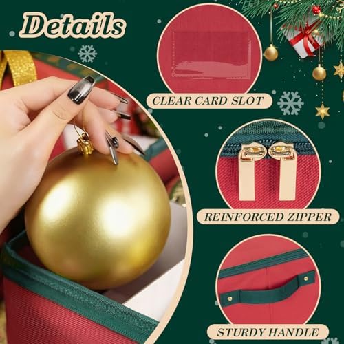 Christmas Ornament Storage Box with Adjustable Dividers Zippered Top Stores up to 54 Holiday Ornaments (4 Inch) Xmas Ball Decorations Organizer Storage Container Bin - Image 6