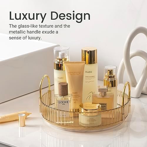 360 Rotating Makeup Organizer for Vanity, Skincare Perfume Organizers and Storage for Bathroom Countertop, Clear Counter Make Up Cosmetics Lipstick Spinning Holder for Dresser,1 Tier,Gold - Image 4