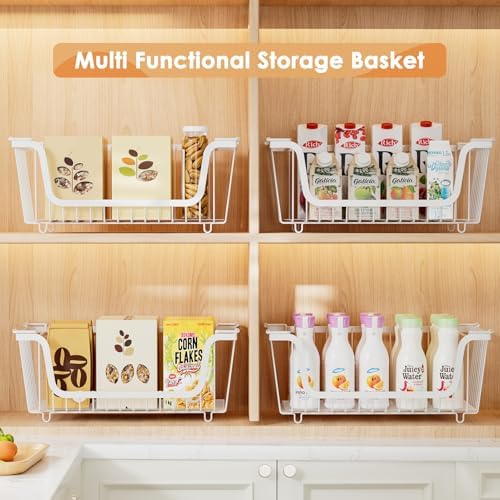 4 Pcs Stackable Wire Baskets for Pantry Organizers and Storage, White - Image 6