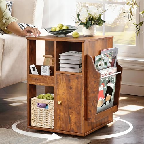 Square Rotating End Table with Storage, 16"D x 16"W x 23.3"H, Rustic Brown - Image 3