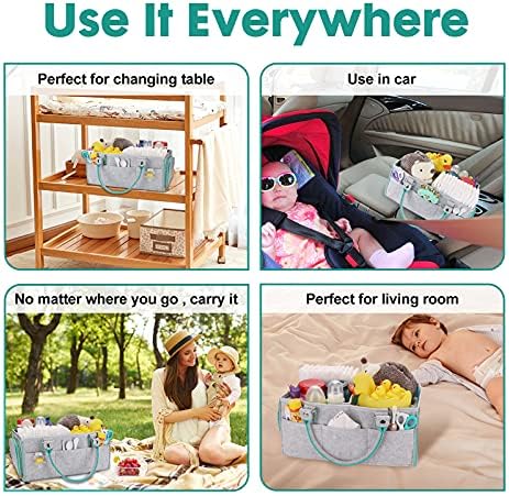 XUANGUO Large Baby Diaper Caddy Organizer, Felt Basket with Handles, Green - Image 5
