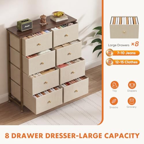 Sweetcrispy 8 Drawer Fabric Dresser, Tall Storage Tower for Bedroom, Khaki - Image 5