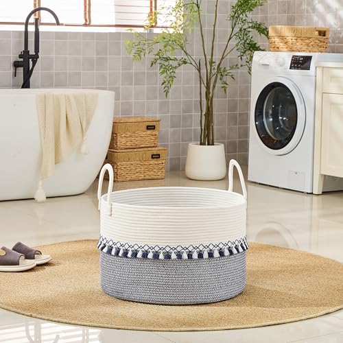 KAKAMAY Large Blanket Basket with Handles, Storage Basket for Living Room - Image 6