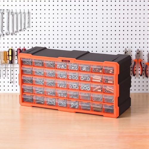 VEVOR 40-Drawer Storage Organizer, Plastic, Drawer Storage Cabinet for Garage Organization, Stackable Small Parts Organizer, Wall-Mounted Toolbox, for Hardware, Beads, Screws, Crafts, Building Bricks - Image 2