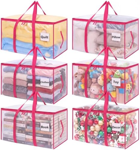 6 Pack 93L Extra Large Heavy Duty Clear Moving Bags 200LBS, Pink Edges by Dntorx
