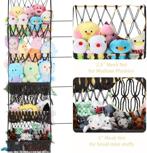 5 Tier Stuffed Animal Storage Net, 17x61'' Large Plushie Net, Black - Image 3