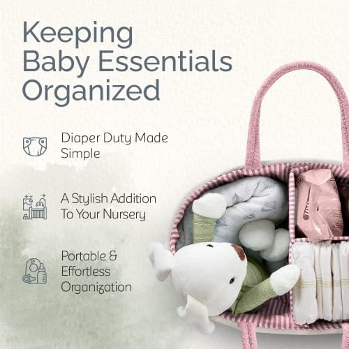 KiddyCare Woven Diaper Caddy Organizer, Large Gray Multi Functional Portable Baby Basket with Handle, Baby Gift for Boy/Girl Nursery Storage, Organization, and Modern Car Diaper Caddy Pink X-Large - Image 2