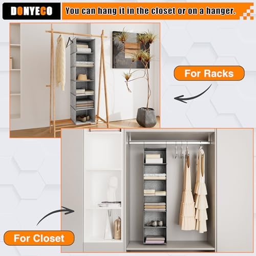 Hanging Closet Organizer 6-Shelf, Oxford Linen Wardrobe Storage, Gray - Image 7