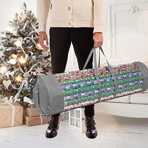 ProPik Wrapping Paper Organizer Storage Bag for All Your Gift Wrap & Ribbons, Fits Long 40 Inch Rolls, Hold Up To 24 Rolls, Heavy Duty Clear PVC Bag with Handles (Gray & clear) - Image 2