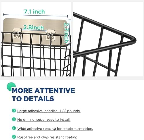 2 Pack Hanging Wall Basket Wire Storage Baskets, Adhesive Basket for Cabinet Door Organizer No Drilling, Hanging Fruit Baskets for Kitchen, Pantry Organization, Bathroom, Black - Image 4