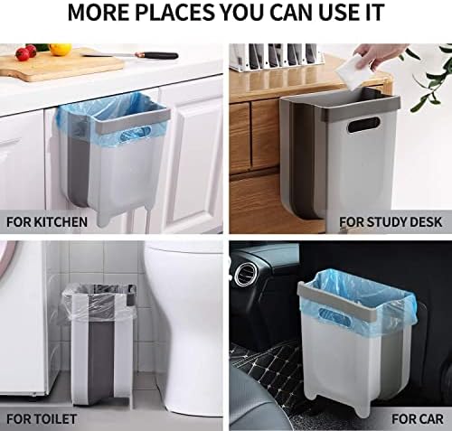 Hanging Collapsible Trash Can - 9L Wall Mounted Foldable Waste Bin for Kitchen Cabinet Door - Quickly Clean Counter, Sink, Bathroom - RV, Car, Camping Folding Garbage Basket (Gray) - Image 6