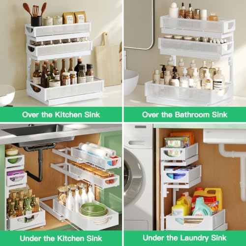 Under Sink Organizer, 2-Pack 3-Tier Pull Out Cabinet Organizers and Storage - Image 7