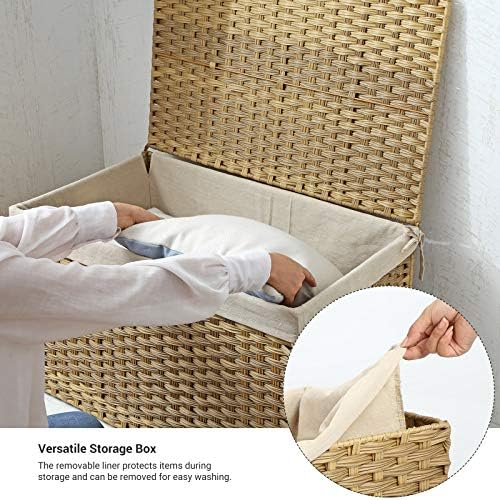 SONGMICS Woven Storage Basket with Lid, 42.3 Gallon (160L), Foldable - Image 5