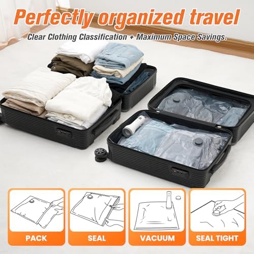 9 Combo Size Vacuum Storage Bags for Travel with Cordless Pump, Space Saver Bags for Clothes, Compression Packing Bags for Luggage - Image 6