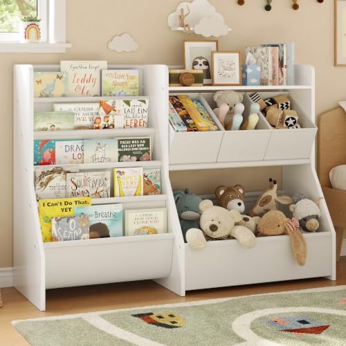 FOUCSSOMEI Kids Toy Storage Organizer with Bookshelf for Playroom Nursery by FOUCSSOMEI