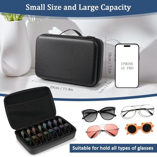 Travel Sunglasses Organizer​,​ Hard Shell​ Sunglass Case Adjustable Slots for Multiple ​Sunglass Eyeglass Case - Image 5